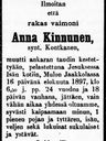 Record image of Anna Fedorintytär Kinnunen (o.s. Kontkanen)
