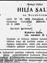 Record image of Hilja 1• Toussula, Salin (born Nordström)