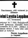 Record image of Helmi Lyytia Ollintytär Leppänen (born Sormunen)