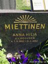 Record image of Anna Hilja Miettinen (o.s. Kosunen)