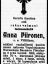 Record image of Anna Heikintytär Piironen (o.s. Viiliäinen)