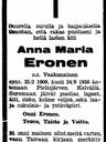 Record image of Anna Iisakintytär Eronen (born VAAKANAINEN)