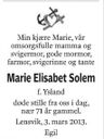 Record image of Marie Elisabet Solem (born Ysland)