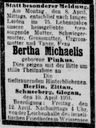 Record image of Bertha Michaelis (born Pincus)