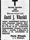 Record image of Antti Jooseppi Heikinpoika Vänskä