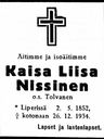Record image of Kaisa Liisa Pekantytär Nissinen (o.s. Tolvanen)