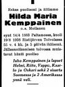 Record image of Hilda Maria Kallentytär "Hilda Maria Moilanen" Kemppainen (born Moilanen)
