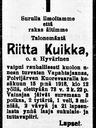 Record image of Riitta Juhontytär Kuikka (o.s. Hyvärinen)