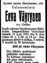 Record image of Eeva Juhontytär Väyrynen (born Gröhn)