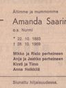 Record image of Amanda Matintytär Saarinen (o.s. Saarinen (o.s. Nurmi, ent. Heikkilä))