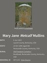 Record image of Mary Jane Mullins (born Metcalf)
