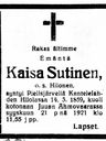 Record image of Kaisa Heikintytär Sutinen ent. Ryynänen (born Hilonen)