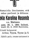 Record image of Tekla Karolina Rosendahl (born Mattsson)