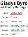 Record image of Gladys Ernesteen Shelton (born Byrd)