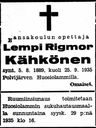 Record image of Lempi Rigmor Antintytär Kähkönen (born Varis)