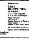 Record image of Helena Eliaksentytär Ropponen (o.s. Nissinen)