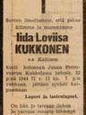 Record image of Ida Loviisa Kukkonen (born Kallinen)