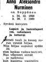 Record image of Alma Aleksandra Nurminen (born Seppänen)