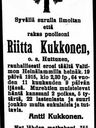 Record image of Brita Pettersdotter Kukkonen (o.s. Huttunen)