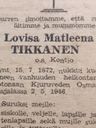 Record image of Loviisa Matleena Tikkanen (born Arvidintr. Kontio)