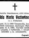 Record image of Ida Maria Vesterinen (born Utriainen)