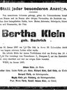 Record image of Bertha ("Betti") Klein (born Bachrich)