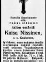 Record image of Kaisa Reinholdintytär Nissinen (o.s. Kukkonen)
