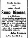 Record image of Susanna Oinonen (born Mielonen)