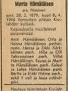 Record image of Loviisa Maria Helenantytär Hämäläinen (born Puhakka)