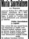 Record image of Kaisa Maria Mikontytär Saarelainen (o.s. Koponen)