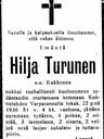 Record image of Hilja Antintytär Turunen (born Kukkonen)