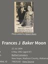 Record image of Francis Jennie Moon (born Baker)