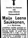 Record image of Maija Leena Juhontytär Sauokkonen (born Hyvärinen)