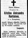 Record image of Kristiina (Stina) Aleksandra telmolainen Rautiainen (born Kauppinen)