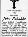 Record image of Juho Erkinpoika Puhakka-Puhakka-Puhakka