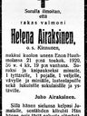 Record image of Helena Heikintytär Airaksinen / Räty (o.s. Kinnunen)