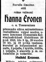 Record image of Johanna Heikintytär Eronen (o.s. Tossavainen)