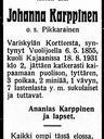 Record image of Johanna Juhontytär Karppinen (o.s. Pikkarainen)