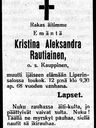 Record image of Kristiina (Stina) Aleksandra Rautiainen (born Kauppinen)