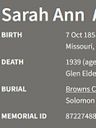 Record image of Sarah Ann Overholt (born Heaston)