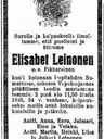 Record image of Elisabeth Heikintytär Leinonen (o.s. Pikkarainen)
